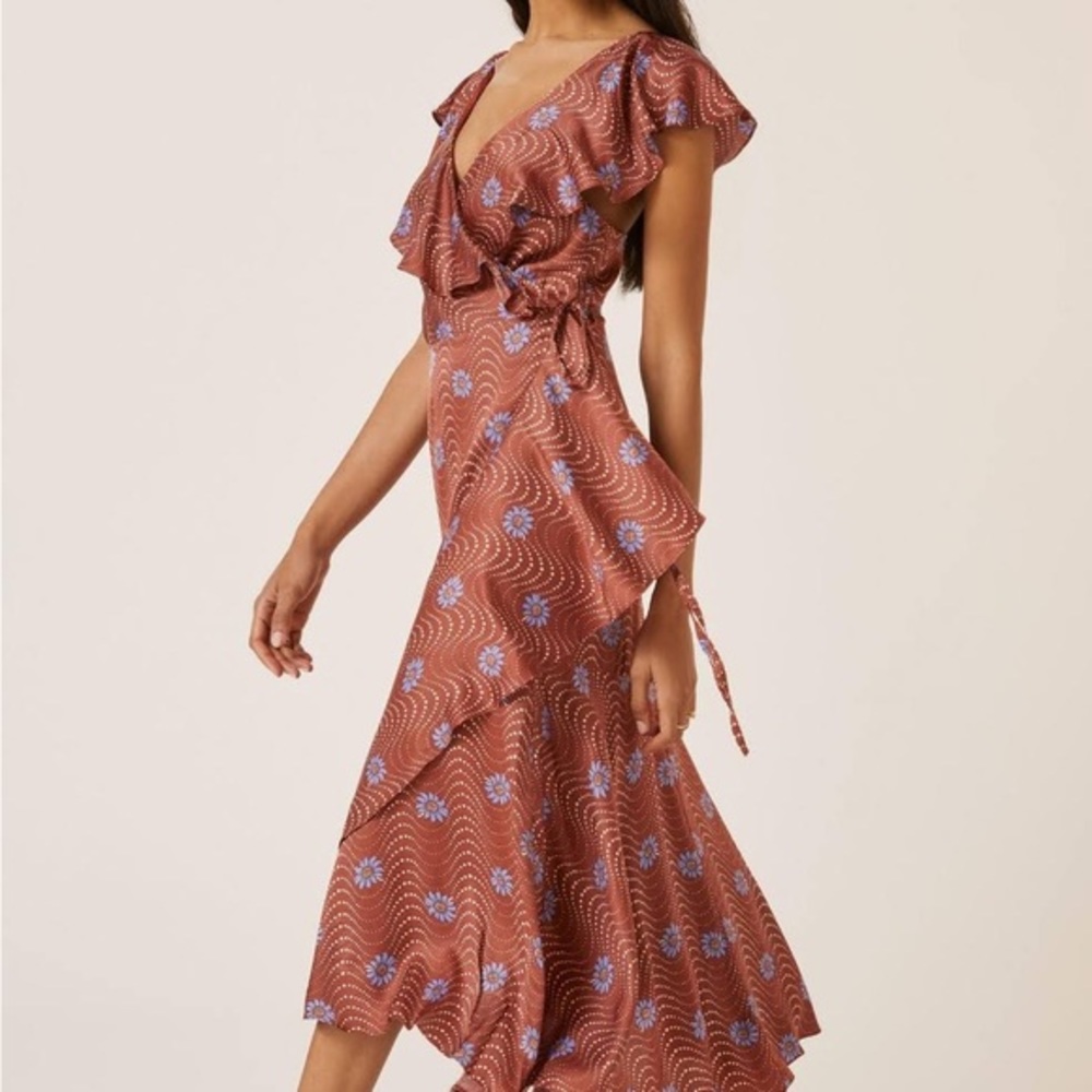 Anthropologie Brown Motif Silky Wrap Dress size Small